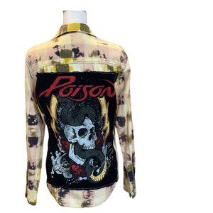 ARIZONA JEANS Womens Plaid Flannel Shirt Poison Rock Band Snake Skull Logo Sz S